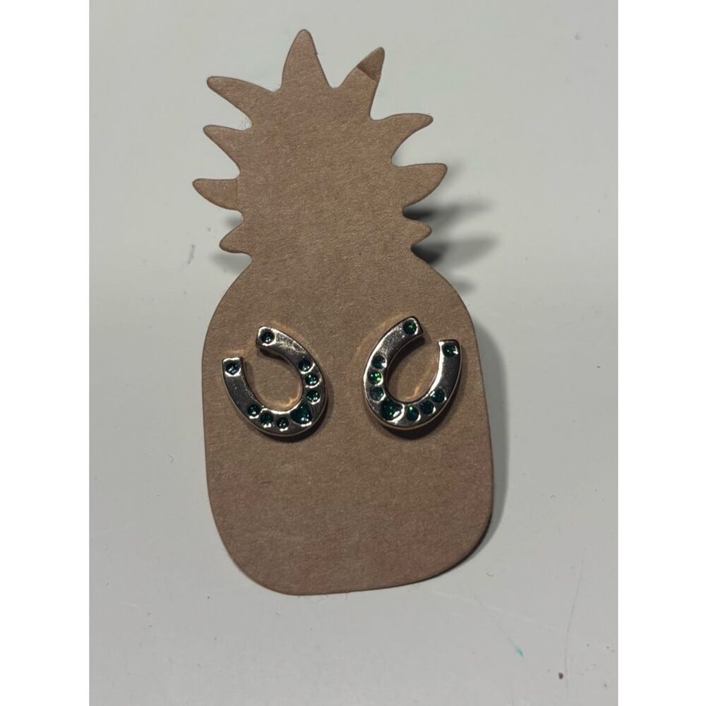 New Horseshoe Stud Earrings with Green Stones